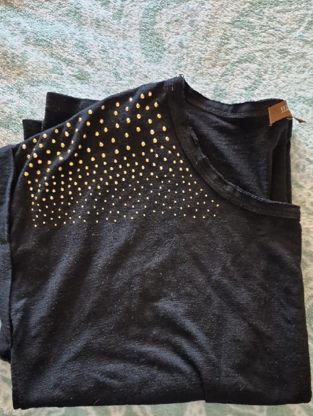 Ellen Tracy Black Short Sleeve Top with Gold Stud Accents - Picture 7 of 7